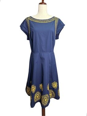 eShakti Navy Embroidered Fit & Flare Dress Pockets Size 2X 20W